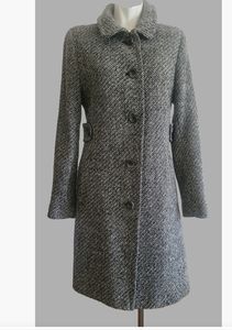 Larry Levine Tweed Wool Gray Coat with Red Lining Size 6